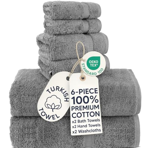 Chakir Turkish Linens 100% Cotton Premium Turkish Towels for Bathroom (6-Piece Towel Set, Gray)