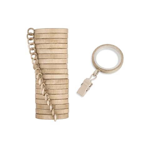 Cambria?? Designer Series - Premium Easy Glide 18 Count Curtain Rings - Metal with Smooth, Quiet Nylon Inserts with Clips - 1-3/8 inch Diameter (1-1/8 inch Inside Diameter) - Weathered Oak