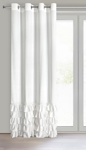 Eurofirany Carli Velvet Curtain with Ruffle, Velvet Curtain with Eyelets, 1 Piece, Opaque, Blackout, Exclusive Curtain for Living Room, Bedroom, 140 x 250 cm, White