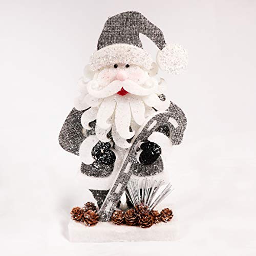 32cm Santa Christmas Tabletop Figures Window Wall Door Holiday Home Xmas Glitter Foam Showpiece Decorations, Grey