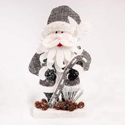 32cm Santa Christmas Tabletop Figures Window Wall Door Holiday Home Xmas Glitter Foam Showpiece Decorations, Grey