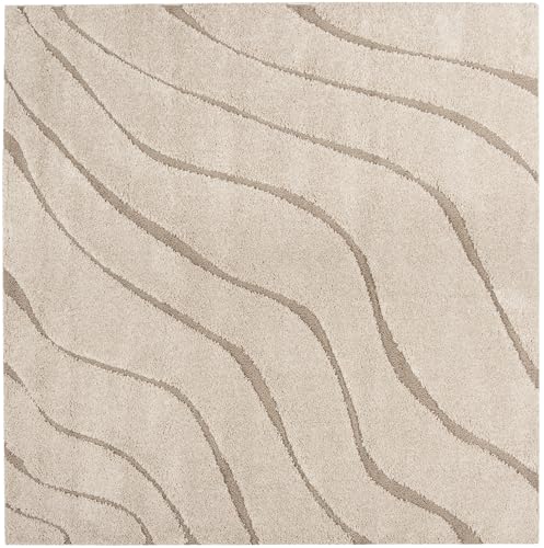 Safavieh Florida Shag Collection Shaggy Rug for Living Room Dining Room Bedroom High Pile Cream and Beige 4ft x 4ft