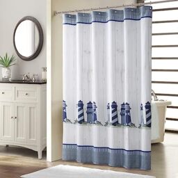 "BESTRIPES Long Fabric Shower Curtain, Blue Gray Nautical Lighthouse Shower Curtain for Bathroom, Waterproof Polyester Bathroom Curtains, 72"" W x 78"" H"