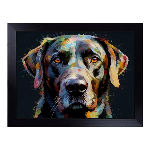 Lap Tray with Bean Bag Cushion, Labrador Retriever Glitch Art - Handmade in the UK, Raised Wooden Edge, Padded Cushion, Heat-Resistant Wipe-Clean Surface, for Meals, Laptops and Crafts