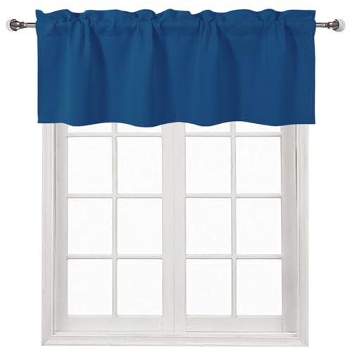 DWCN Valance Curtain for Kitchen Window Blackout Valance Curtains Solid Rod Pocket 52x14 inch Long, 1 Panel Classic Blue