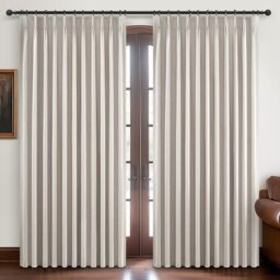 "Curtains 60 Inch Length Wide Pinch Pleated Blackout for Sliding Glass Door, Farmhouse Natural Linen Thick Thermal for Summer Heat/Sound Noise Reducing Heavy Large Window Drapes (60""Wx102""Lx2Panels)"