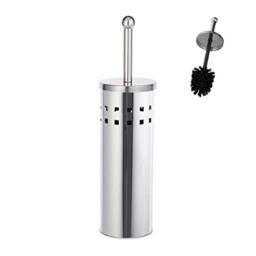 Relaxdays WC Accessory Set, Toilet Holder, Exchangeable Brush Head, Freestanding, Stainless Steel, Silver/Black, 39 x 10 x 10 cm