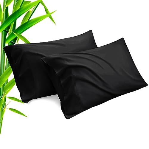 TELUS Black Pillow Cases King Size 2 Pack, Bamboo Rayon Cooling Pillowcases with Envelope Closure, Cool Breathable Pillow Case for Hot Sleepers & Night Sweats, 20x40 inches