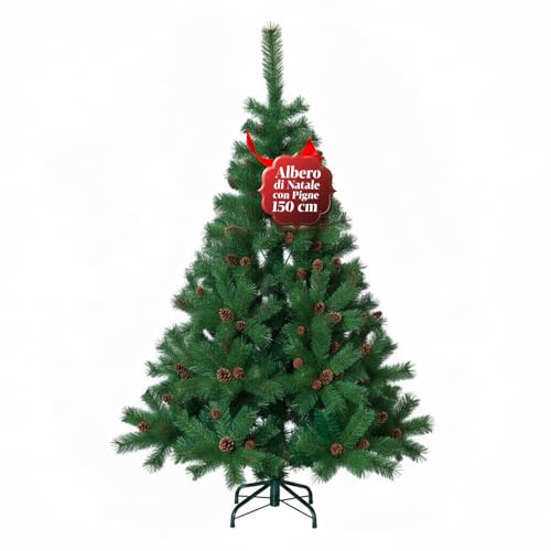 Avilia Artificial Christmas Tree with Pine Cones 150 cm with 438 Branches Perfect for Indoor Use, Ready to Be Decorated with Lights and Christmas Ornaments with Metal Base and Easy Coupling, Diameter