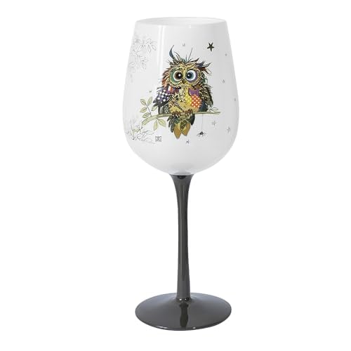 Lesser & Pavey Bug Art Otto Owl Wine Glass 400ml - Home, Kitchen, Restaurant & Parties, Wine Glassware, Gift For Women, Men, Wedding & Christmas