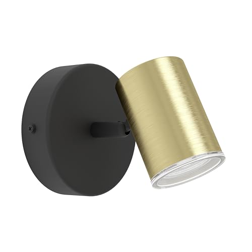 Eglo Consuma 1 wall lamp, Bathroom Mounted Light with Adjustable Spotlight, Bedroom lamp in Black and Brass Metal, Vanity GU10 Socket, IP44 Rated