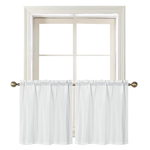 Home Queen White Waffle Bathroom Window Curtains, Water Repellent Rod Pocket Kitchen Drapes for Small Window, 2 Panels, 24 W X 36 L Inch Each