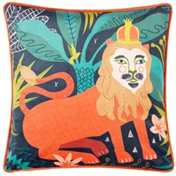 Kate Merritt Lion Illustrated Polyester Filled Cushion,Multicolour,43 x 43cm