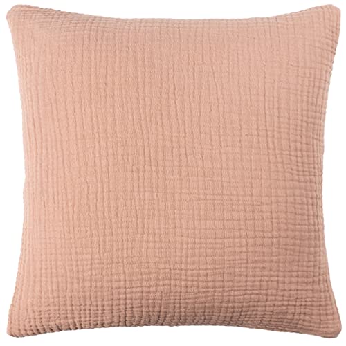 Yard furn Lark Feather Filled Cushion – Soft Minimalistic Textured Muslin Cotton Decorative Pillow (Pink Clay – 45x45cm)