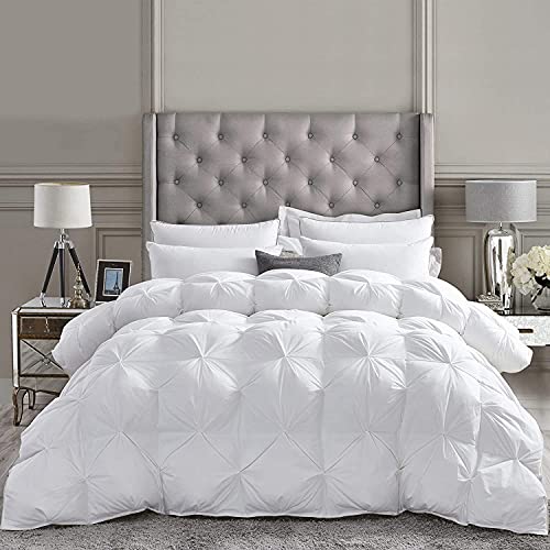 Luxurious Goose Down Feather Fiber Comforter Duvet Insert, Exquisite Pinch Pleat Design, Oversize California King/Cal King White 108 x 98, 100% Egyptian Cotton, 75 oz. Fill Weight, White