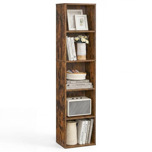VASAGLE Collection - Bookcase, 5-Tier Bookshelf, Open Storage Shelf, Shelving Unit, 24 x 30.2 x 134.2 cm, for Living Room, Home Office, Dining Room, Rustic Brown CUSTOS LBC419KD01