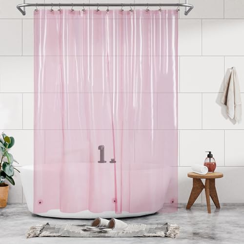 Barossa Design Shower Curtain Long 78 Inch Height 3 Magnets and Waterproof Lightweight PEVA Shower Liner for Bathtub PVC Free Metal Grommets 72 x 78 Inch Transparent Pink