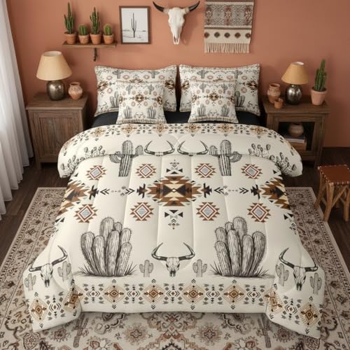 Erosebridal Western Aztec Bedding Set Twin Rustic Country Southwestern Comforter Set 7 Piece Boho Tribal Geometric Ethnic Bed in A Bag for Women Vintage Native American Quilt with Flat Fitted Sheet