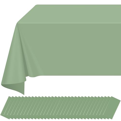 32 Pack Sage Green Plastic Tablecloth for Rectangle Tables, Premium Decorative Sage Disposable Table Cloths for Parties, Rectangle Party Table Cover for Birthday Wedding Baby Shower Party, 54x108 Inch