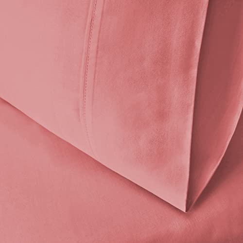 Superior 600 Thread Count Cotton Blend Solid Pillowcase Set, Pillow Protector Covers for Home or Dorm Room, Pack of 2, Extra Bedding Essentials, Soft Sateen Weave Finish, Standard, Blush