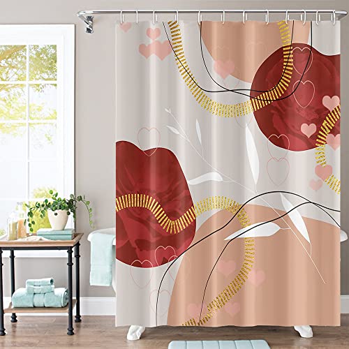 Umpoo Abstract Boho Shower Curtain 72Wx72H Mid Century Pink Gold Geometric Pattern Shower Curtains Modern Minimalist Aesthetic Art Fabric Waterproof for Bathroom Decor 12 Plastic Hooks