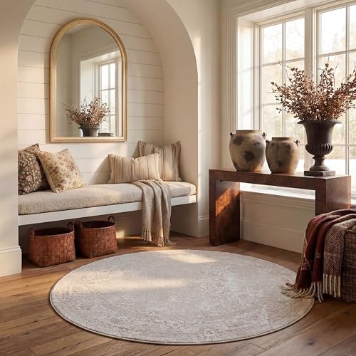 Safavieh Contemporary Rug for Living Room, Dining Room, Bedroom - Reflection Collection, Short Pile, in Cream and Ivory, 160 x 160 cm