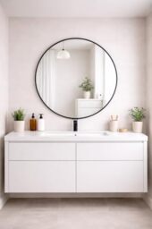 "MirrorOutlet The Fenestra - Black edged Modern Round Circular Wall Mirror 35"" X 35"" (90CM X 90CM) Silver Mirror Glass with Black Metal Frame"