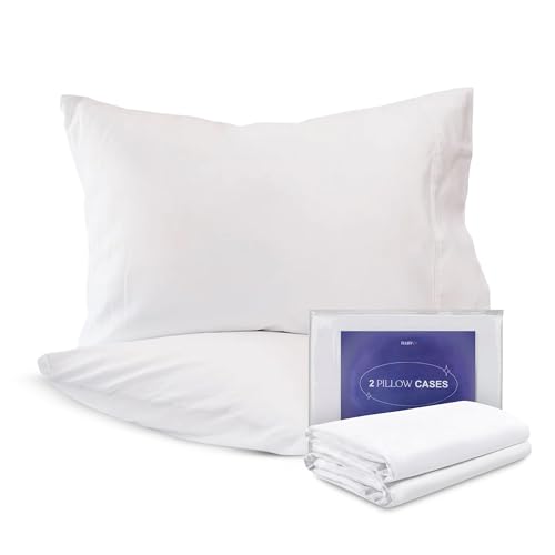 FluffCo Cooling Pillowcases for King Size Pillows - Premium, Luxury, & Hotel-Quality Pillowcases for Side Sleepers - Machine Washable, White Sateen Fabric - 100% Cotton, Set of 2 (King Size)
