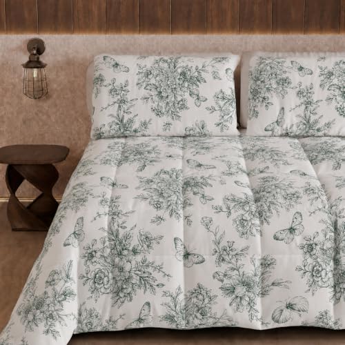 PETTI Artigiani Italiani Printed Winter Duvet 170 ?? 260 cm - Botanic 03 Green, reversible microfibre quilt, 300 g/m??, Made in Italy