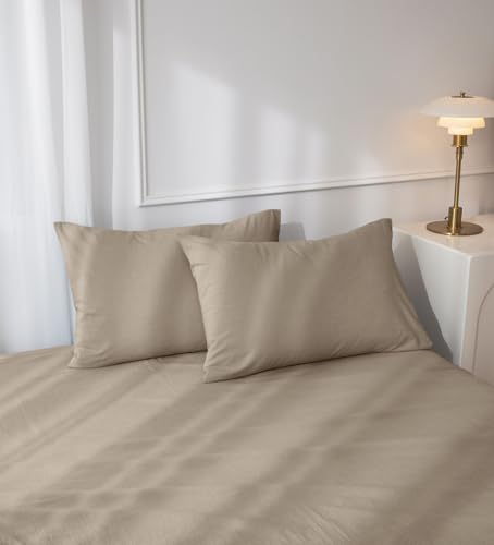 JIYUAN 100% Washed Cotton Pillowcases Set Envelope Closure Pack of 2 Comfy Simple Style Soft Breathable Textured Durable Linen Feel Bedding for All Seasons King Size,Khaki