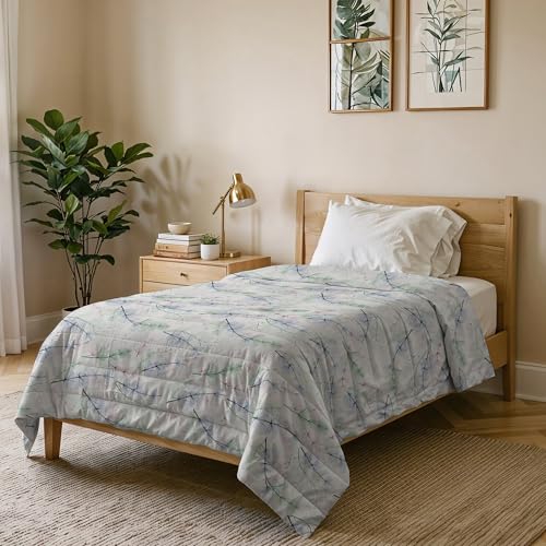 Karma Line Summer Quilt Made in Italy Printed Soft Microfibre Bedspread - Spring Summer Mid-Season Quilt - Blue Bouquet, Queen Size 200 x 240 cm