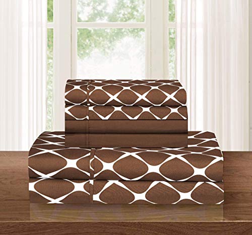 Elegant Comfort Luxury Softest and Coziest 6-Piece Bed Sheet Set, Wrinkle Resistant Milano Trellis Pattern-1500 Thread Count Egyptian Quality Microfiber Bedding Set, Queen, Chocolate Brown