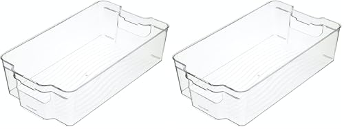"KitchenCraft Large Fridge-Safe Plastic Kitchen Storage Box, 21cm x 37.5cm x 10cm /8 x14?? x 4""- Transparent (Pack of 2)"