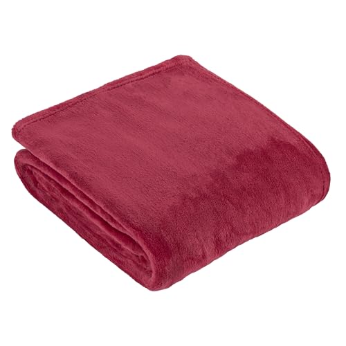 furn. Harrow Fleece Throw – Silky Soft Lightweight Flannel Blanket for Bed or Sofa (Berry - 140x180cm)