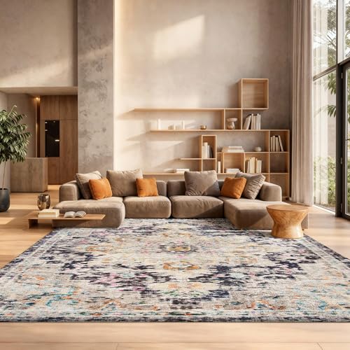 SAFAVIEH Boho Rug for Living Room, Dining Room, Bedroom - Madison Collection, Short Pile, in Black and Gold, 244 X 305 cm