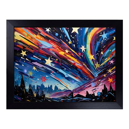 Lap Tray with Bean Bag Cushion, Shooting Star Orphism - Handmade in the UK, Raised Wooden Edge, Padded Cushion, Heat-Resistant Wipe-Clean Surface, for Meals, Laptops and Crafts
