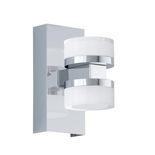 Eglo LED Wall Light Romendo 1, 2-Flame Wall Lamp Bathroom Dimmable, Bathroom Light Made of Metal in Chrome and Satinised Plastic, LED Moisture-Resistant Lamp Warm White, IP44
