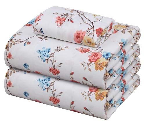 "ZOYER Flannel Twin Sheets Set - Soft & Comfy Deep Pocket Cotton Flannel Bedding, Fitted Up to 16"", Double Brushed Twin Size Bed Sheet Sets, 3 Pieces, French Garden"