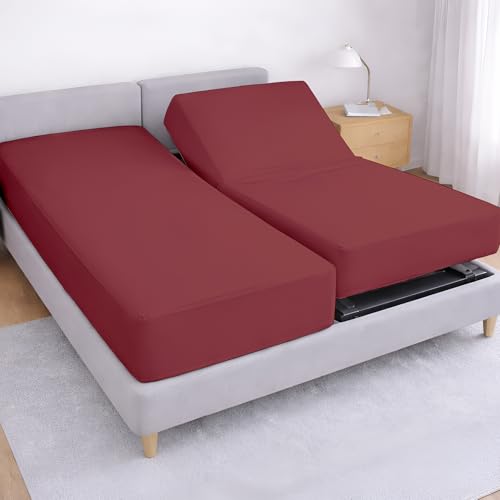 Split King Adjustable Bed Fitted Sheets, Soft Brushed Microfiber, Burgundy