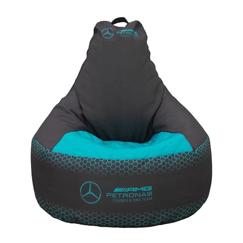 Mercedes AMG Petronas Official Large Bean Bag, Highback Gaming Bean Chair with Filling Included, Comfortable Blue and Black Design F1 Hexagon Lounging Chair for All Ages and Indoor and Outdoor Use