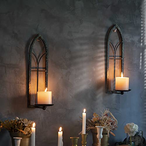 GAKA Wall Sconce Candle Holder Set of 2 Black Gold Rustic Wall Mount Metal Candle Holders Gothic Wall Hanging Iron Wall Candle Sconce Holder for Living Room, Bathroom, Dining Room,Window Styling