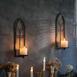 GAKA Wall Sconce Candle Holder Set of 2 Black Gold Rustic Wall Mount Metal Candle Holders Gothic Wall Hanging Iron Wall Candle Sconce Holder for Living Room, Bathroom, Dining Room,Window Styling