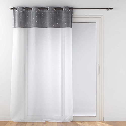 Douceur d'Intérieur, Voile Curtain with Eyelets (140 x 280 cm) Moonlight Grey, Sandblasted Velour Top Finish Phosph