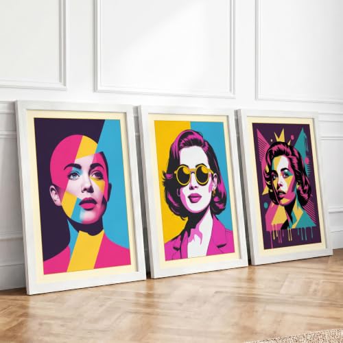 Modern Pop Art Portraits Modern Set of 3 Framed Wall Art Prints A4