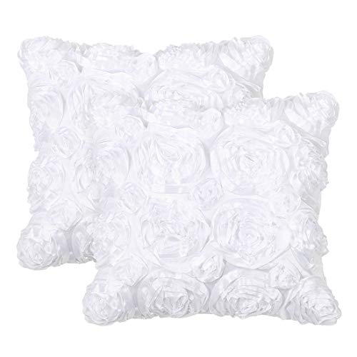 PiccoCasa 3D Stereo Satin Cushion Covers 2 Pack Snow White 40cm x 40cm