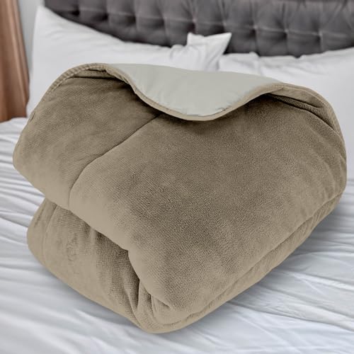 Soleil d'ocre, Microfibre Fleece Lined Duvet 140 x 200 cm Two-Tone Ivory and Sand