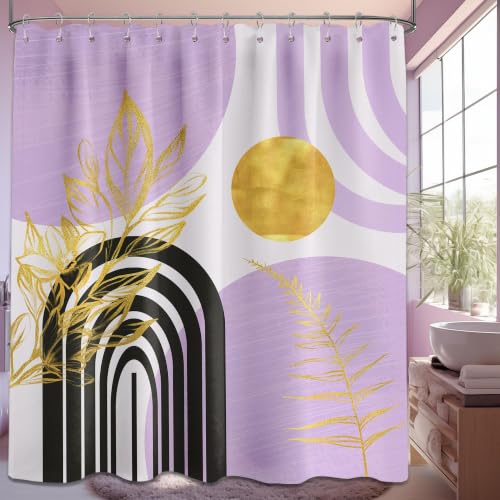 QGHOT Light Purple Shower Curtain, 72x72 in, Mid Century Modern Girls - Cute Lavender Theme, Boho Pattern Design, Abstract Girly MCM Bathroom Decor, Waterproof Polyester Fabric, with Hooks