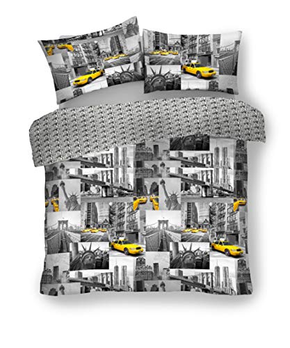 GC GAVENO CAVAILIA New York Patchy Luxurious Designer Duvet Covers Quilt Covers Reversible Bedding Sets with Pillowcases (King), Grey/Yellow, 543114