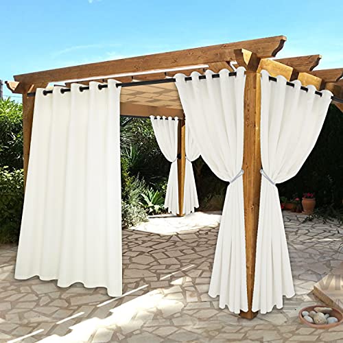 BONZER Waterproof Indoor/Outdoor Curtains for Patio Thermal Insulated - Sun Blocking Weatherproof Blackout Curtains for Bedroom/Porch/Living Room/Pergola/Cabana, 2 Panels, 70 x 108 inch, Vanilla