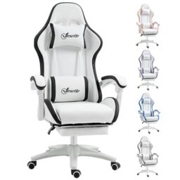 Vinsetto Gaming Chair with Reclining High Back, Footrest, White and Black